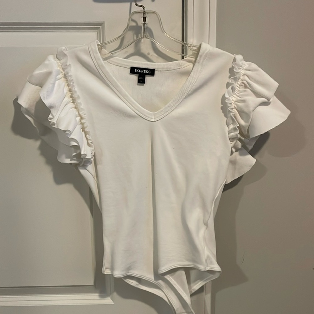 white Ruffle bodysuit